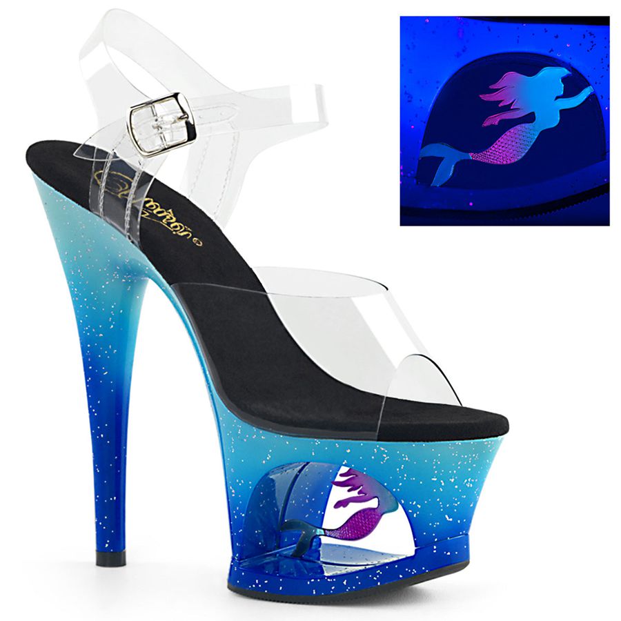 Sandales Bride Cheville Pleaser Moon-708MER Bleu Femme | OAH-2078706