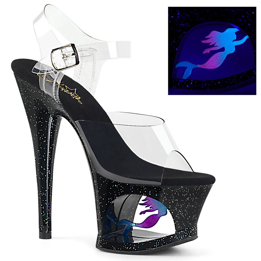 Sandales Bride Cheville Pleaser Moon-708MER Noir Femme | ZXS-4175209