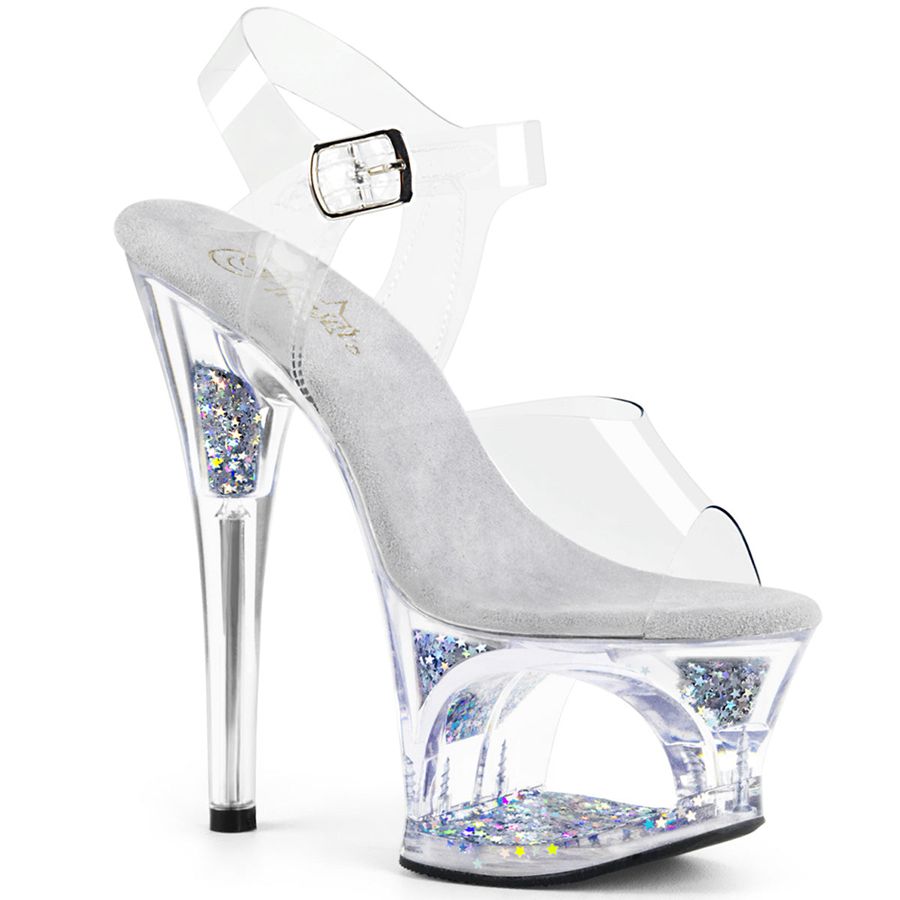 Sandales Bride Cheville Pleaser Moon-708GFT Argent Femme | YGP-1916246