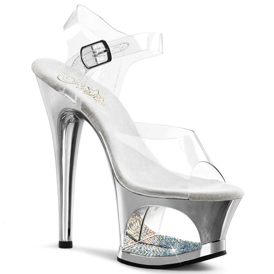 Sandales Bride Cheville Pleaser Moon-708DMCH Argent Femme | CWO-4851612