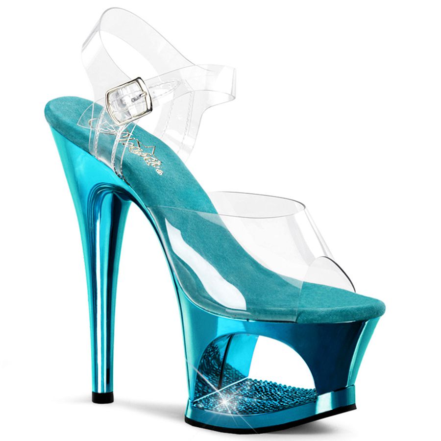 Sandales Bride Cheville Pleaser Moon-708DMCH Turquoise Femme | HCJ-6767109