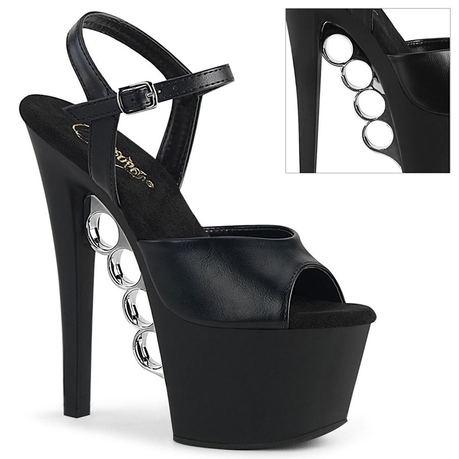 Sandales Bride Cheville Pleaser Knucks-709 Noir Femme | DWI-5555273