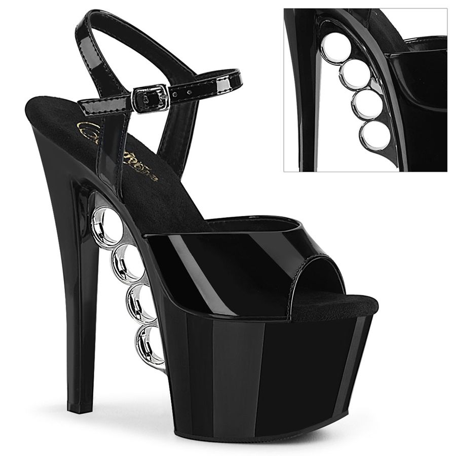 Sandales Bride Cheville Pleaser Knucks-709 Noir Femme | LAS-7839015