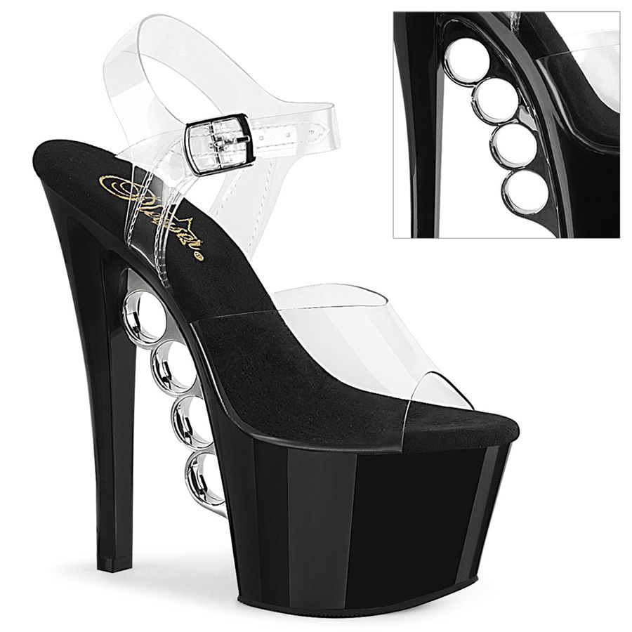 Sandales Bride Cheville Pleaser Knucks-708 Noir Femme | BEW-6390907