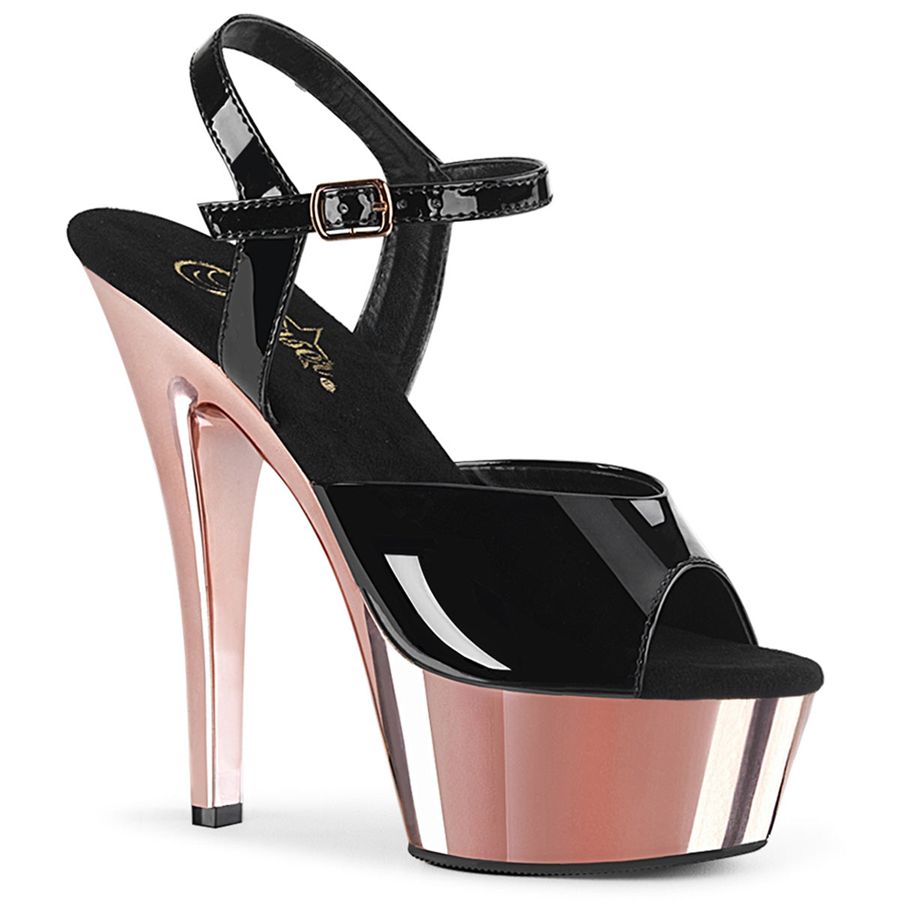 Sandales Bride Cheville Pleaser Kiss-209 Noir Rose Femme | ZVL-0565223