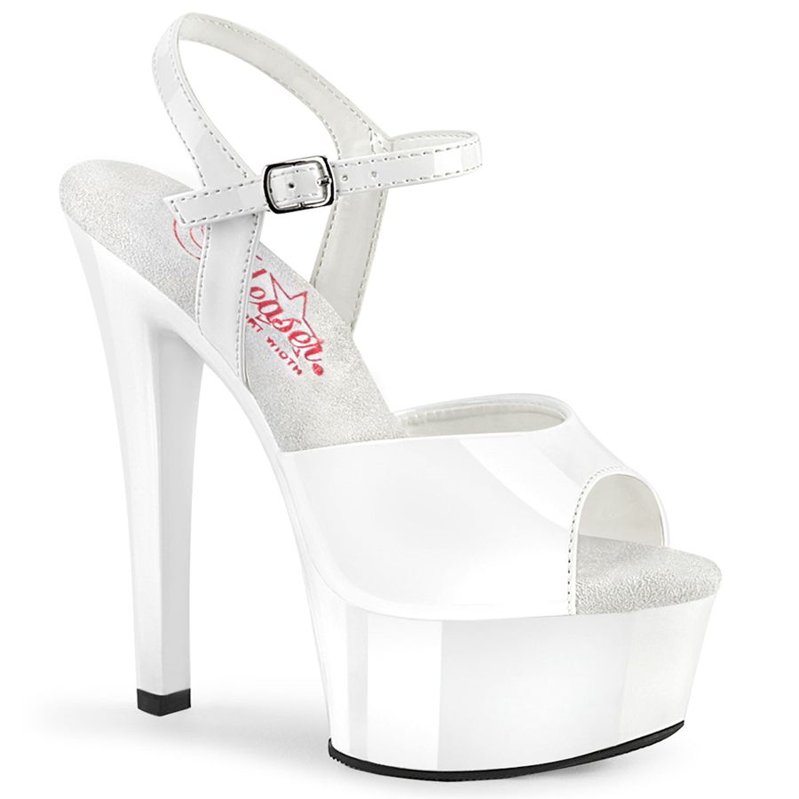 Sandales Bride Cheville Pleaser Gleam-609 Blanche Femme | CPG-5353481