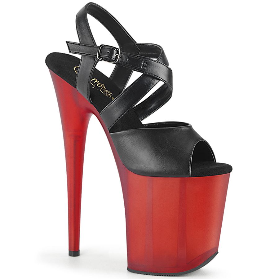 Sandales Bride Cheville Pleaser Flamingo-822T Noir Rouge Femme | QIQ-0097580