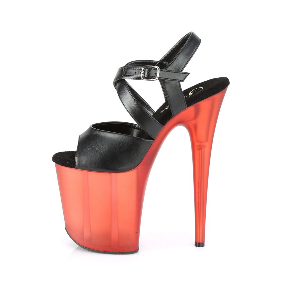 Sandales Bride Cheville Pleaser Flamingo-822T Noir Rouge Femme | QIQ-0097580