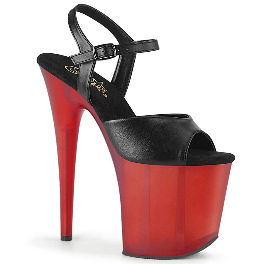 Sandales Bride Cheville Pleaser Flamingo-809T Noir Rouge Femme | OFE-2049808