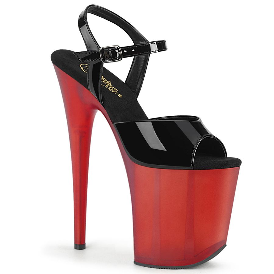 Sandales Bride Cheville Pleaser Flamingo-809T Noir Rouge Femme | MBU-7239989