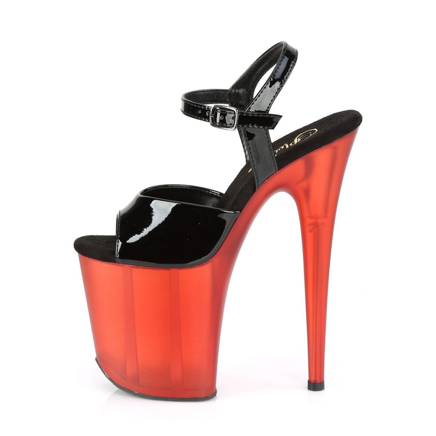 Sandales Bride Cheville Pleaser Flamingo-809T Noir Rouge Femme | MBU-7239989