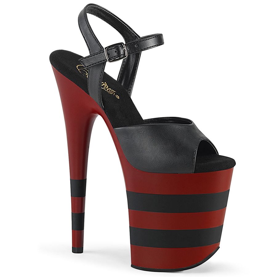 Sandales Bride Cheville Pleaser Flamingo-809SR Noir Rouge Femme | SRW-2585039