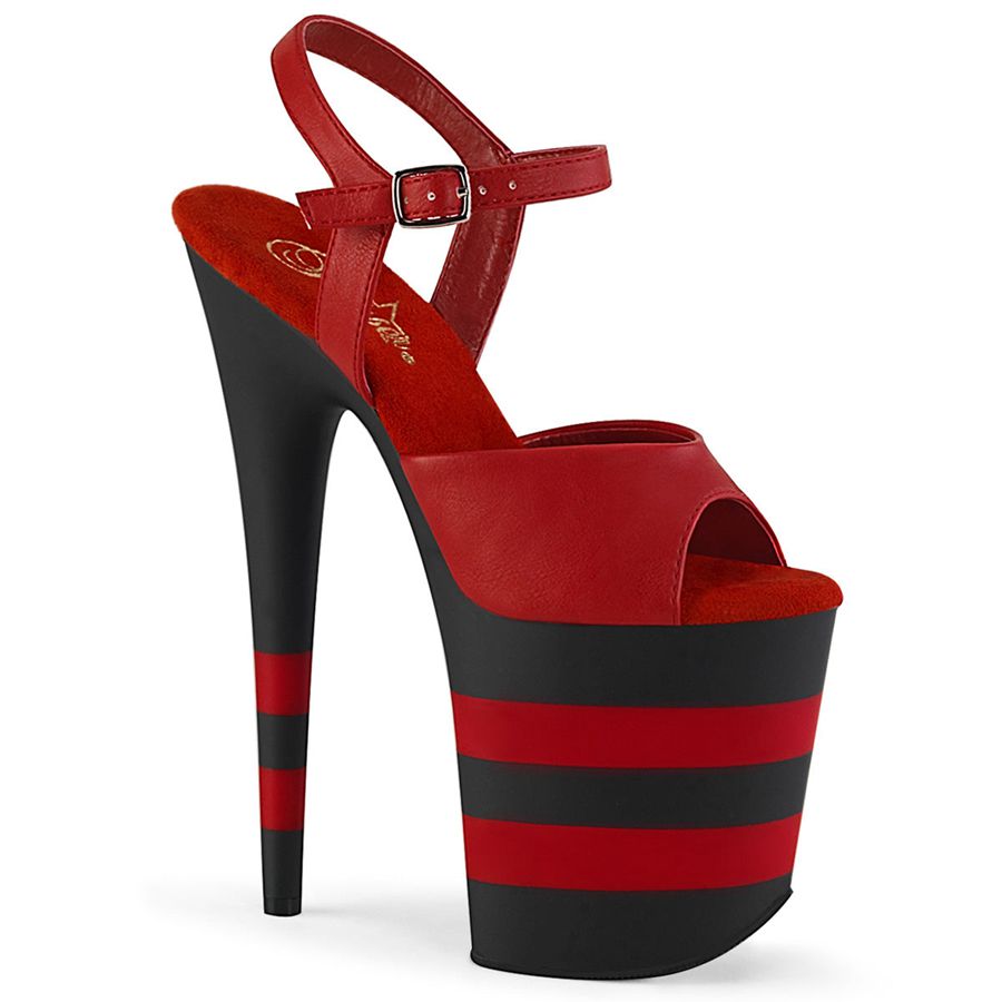 Sandales Bride Cheville Pleaser Flamingo-809SR Rouge Noir Femme | AAJ-3576770