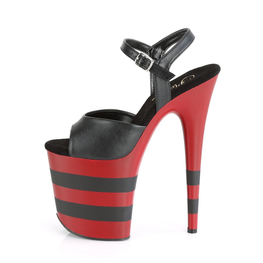 Sandales Bride Cheville Pleaser Flamingo-809SR Noir Rouge Femme | SRW-2585039