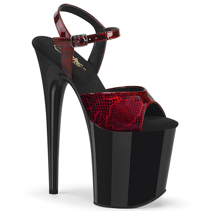 Sandales Bride Cheville Pleaser Flamingo-809SP Rouge Noir Femme | LWM-0145805