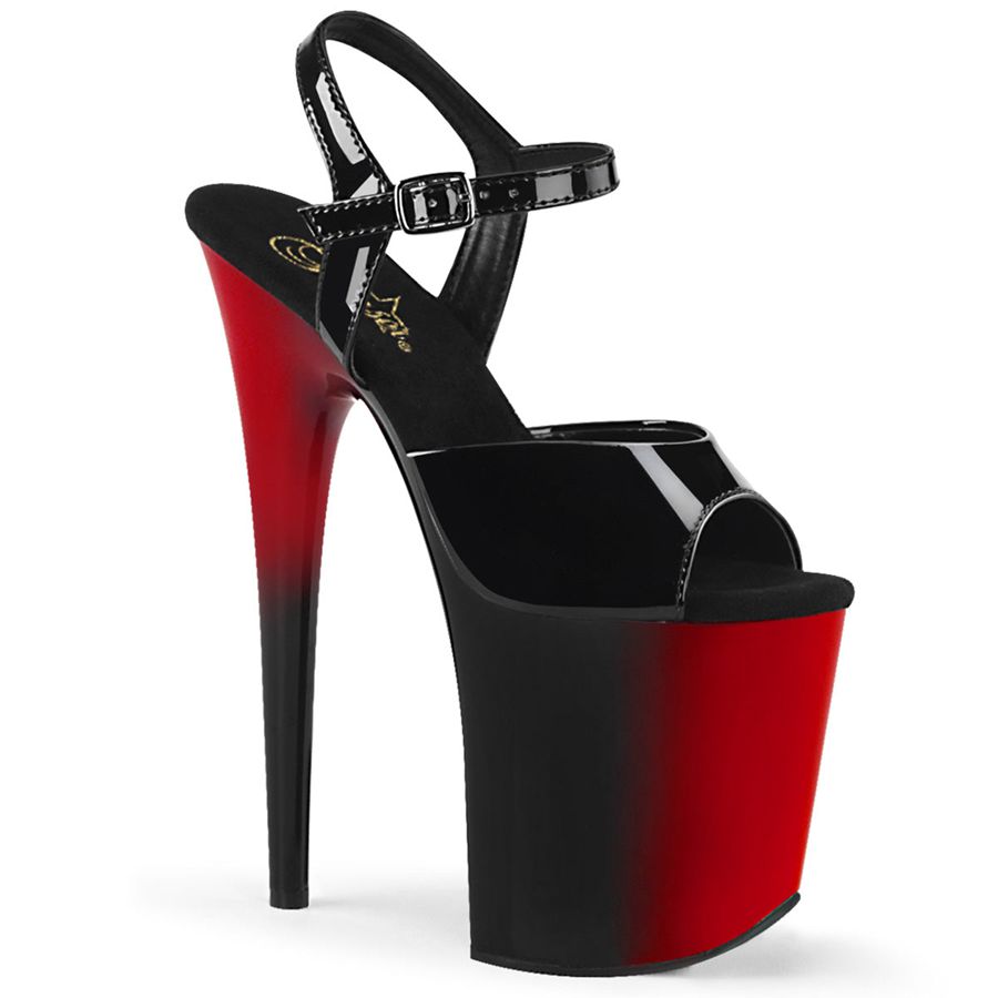 Sandales Bride Cheville Pleaser Flamingo-809BR Noir Rouge Femme | BKW-2323961